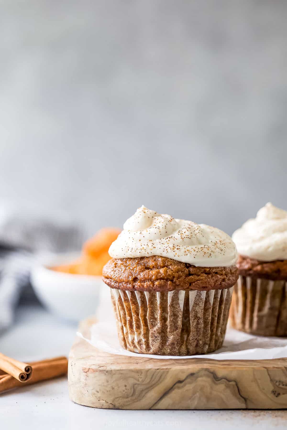 A single cupcake with frosting. 