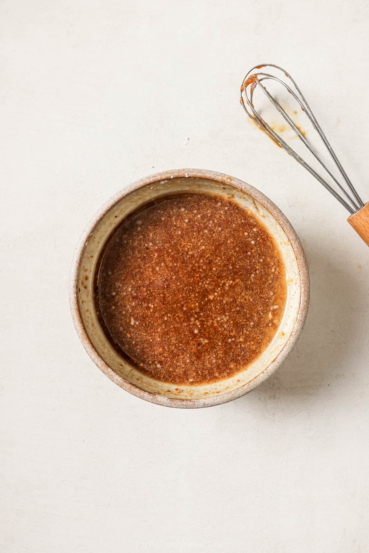 Overhead view of stir fry sauce in bowl