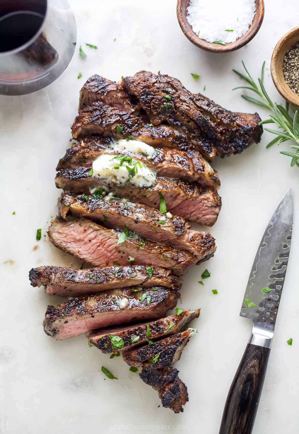 Sliced grilled ribeye. 
