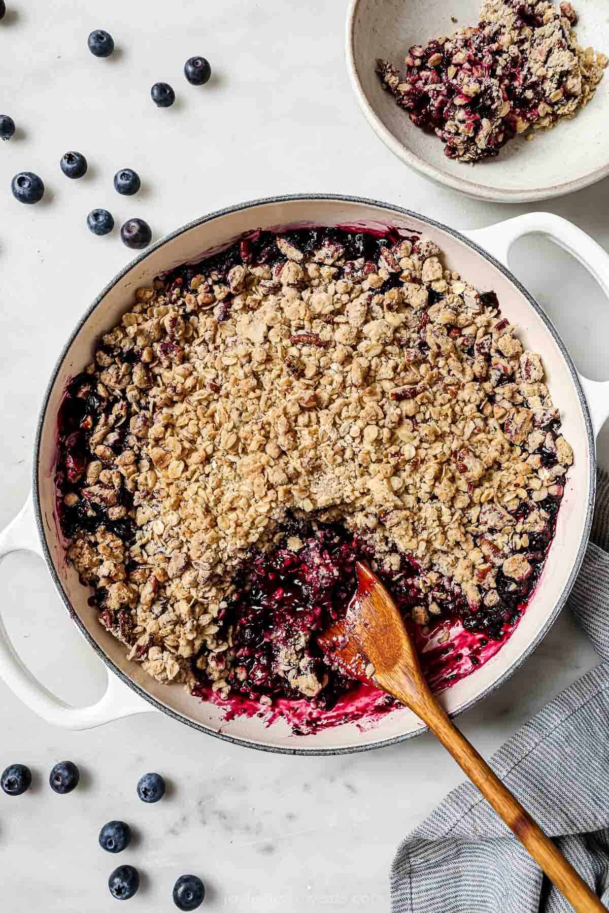 Baked cobbler in the skillet. 