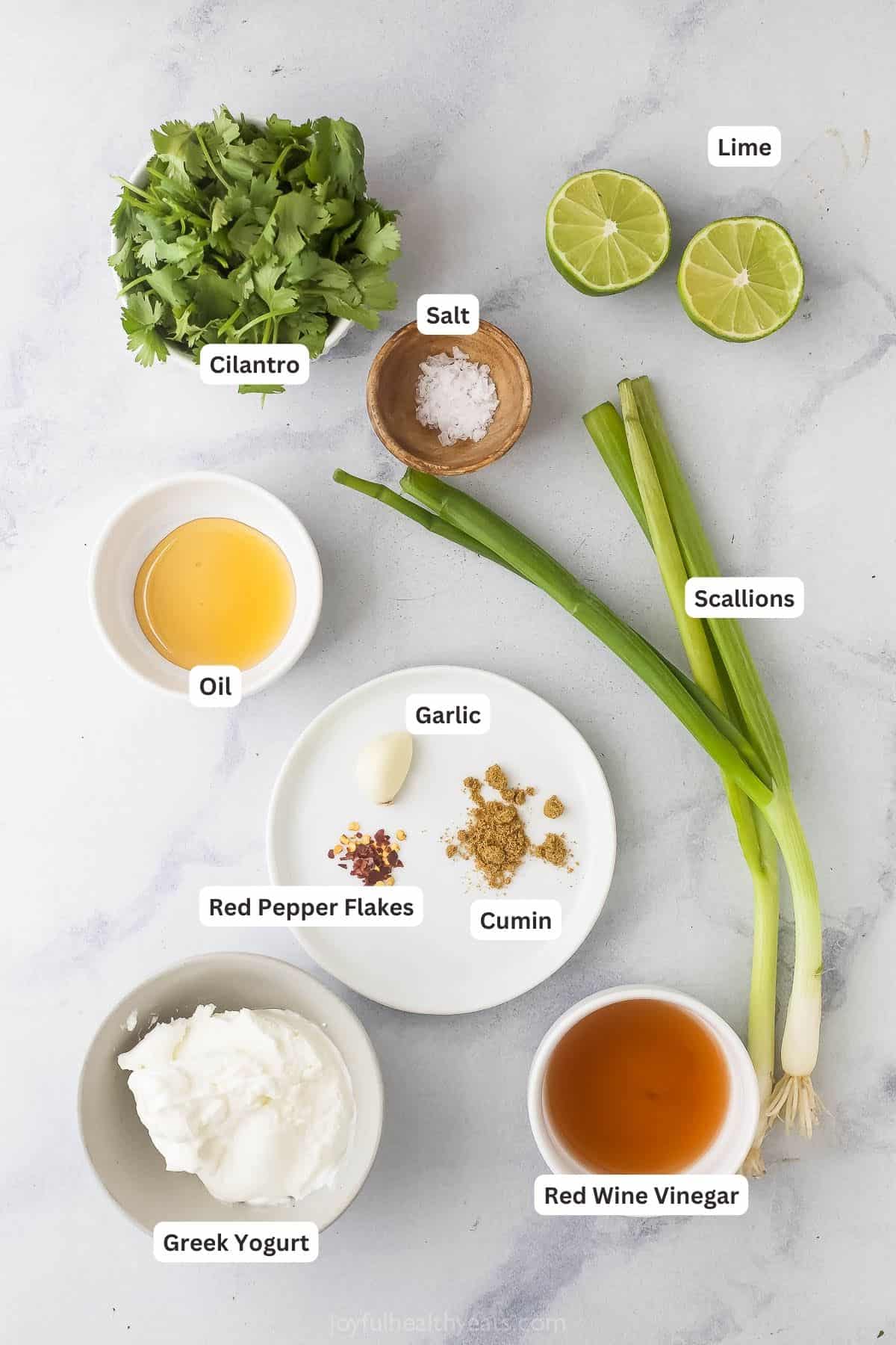 Ingredients for the lime cilantro crema. 