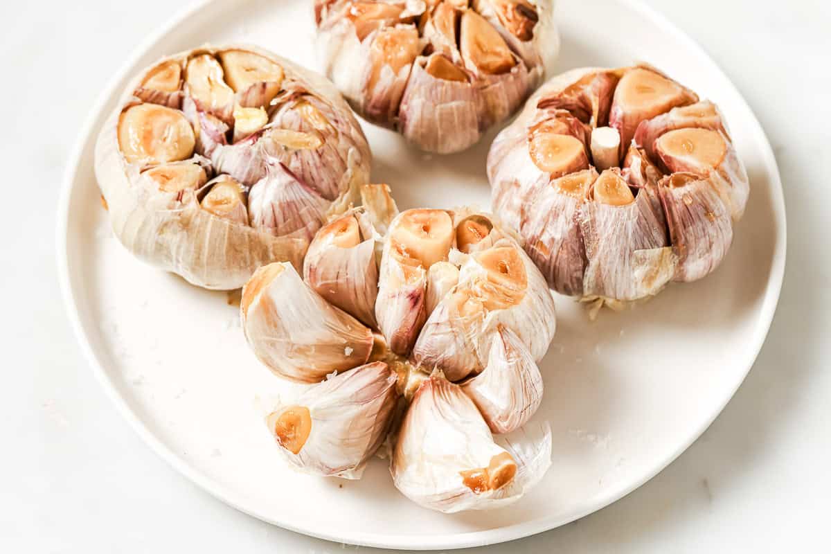 Roasted garlic on plate
