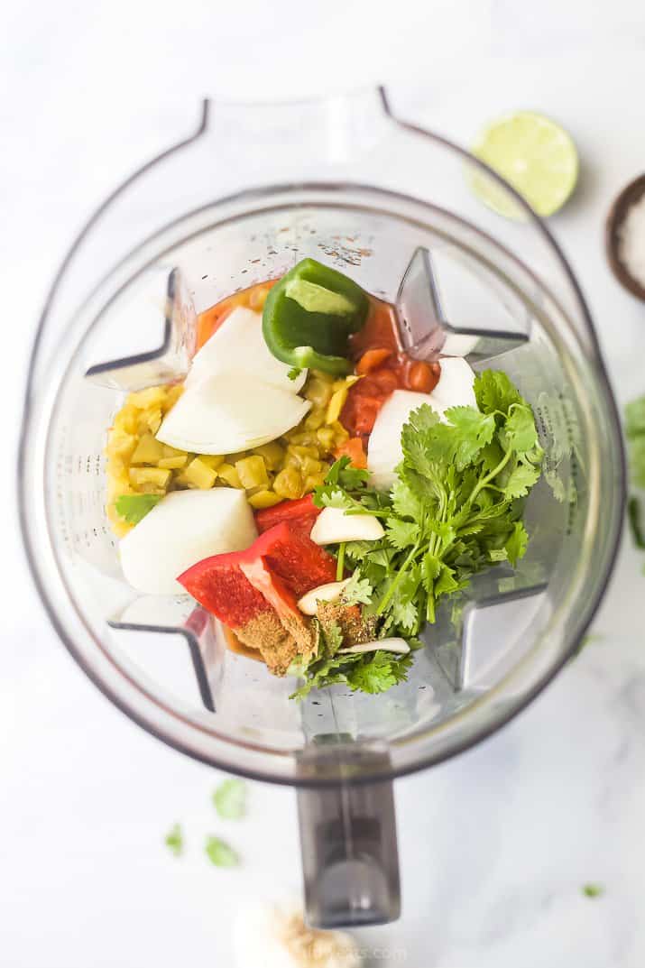 ingredients for homemade salsa in a blender