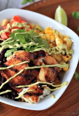Grilled Tilapia Bowls with Chipotle Avocado Crema {Gluten Free} | purewellnessjourneyclub.com