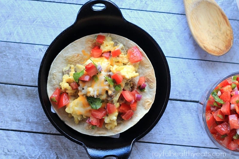 Sausage Egg & Cheese Breakfast Tostadas, ease to make done in 15 minutes! #recipe #glutenfree | purewellnessjourneyclub.com