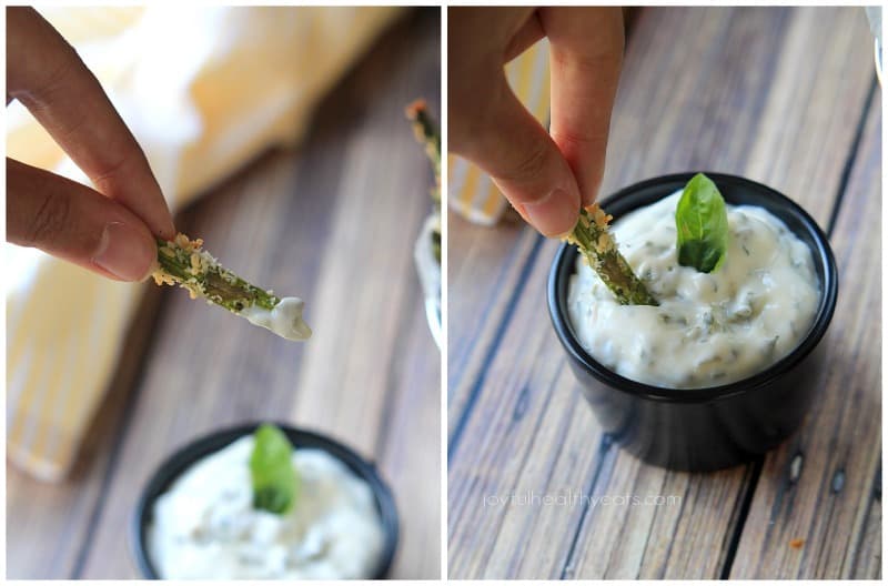 A healthy alternative to French Fries... Baked Asparagus Fries with Lemon Herb Aioli | purewellnessjourneyclub.com