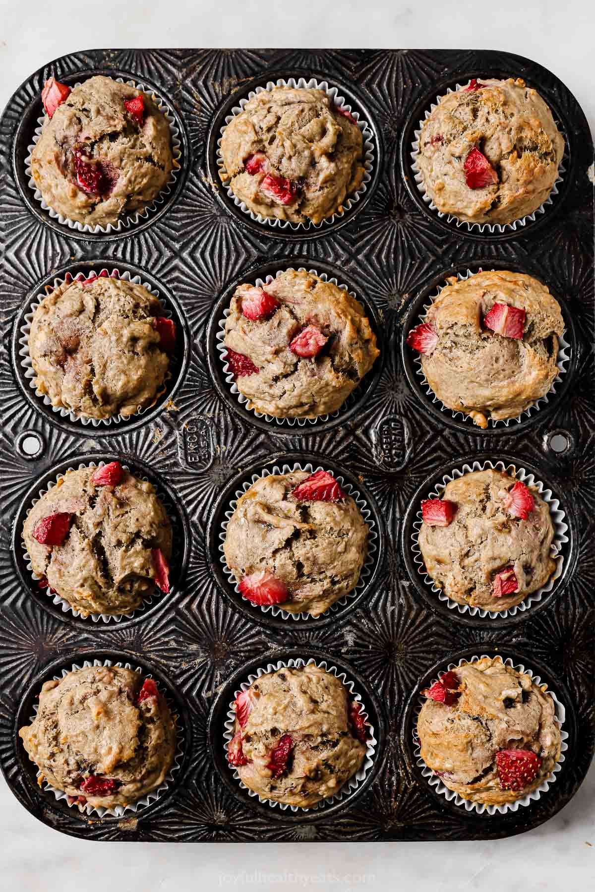 Baked muffins in the muffin pan.  