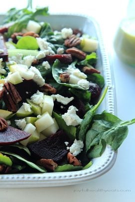 Goat Cheese Asian Pear & Beet Salad with Honey Mustard Vinaigrette | purewellnessjourneyclub.com #glutenfree #vegetarian #30minutemeal
