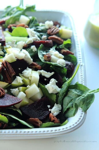 Goat Cheese Asian Pear & Beet Salad with Honey Mustard Vinaigrette | purewellnessjourneyclub.com #glutenfree #vegetarian #30minutemeal