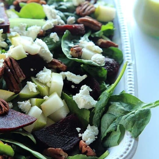 Goat Cheese Asian Pear & Beet Salad with Honey Mustard Vinaigrette | purewellnessjourneyclub.com #glutenfree #vegetarian #30minutemeal