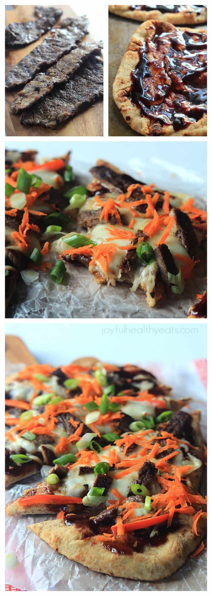A Collage of Different views of this Short Rib Pizza