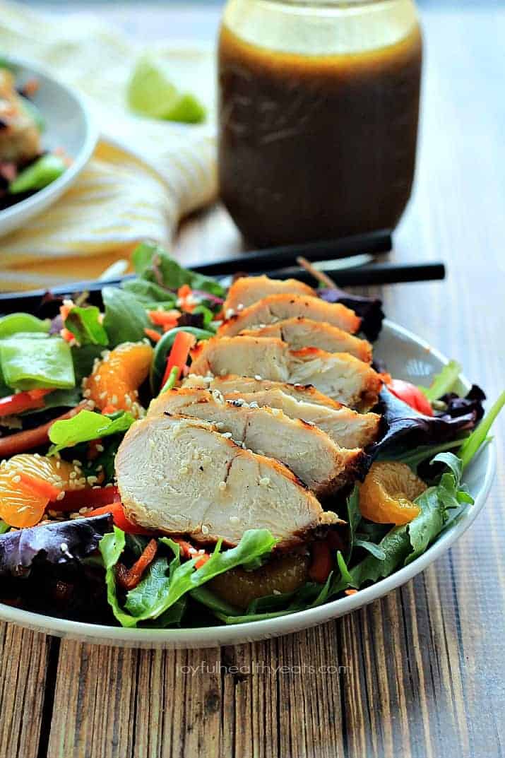 Skip the take-out make this healthy Asian Chicken Salad with Sesame Ginger Dressing in less than 30 minutes! | purewellnessjourneyclub.com