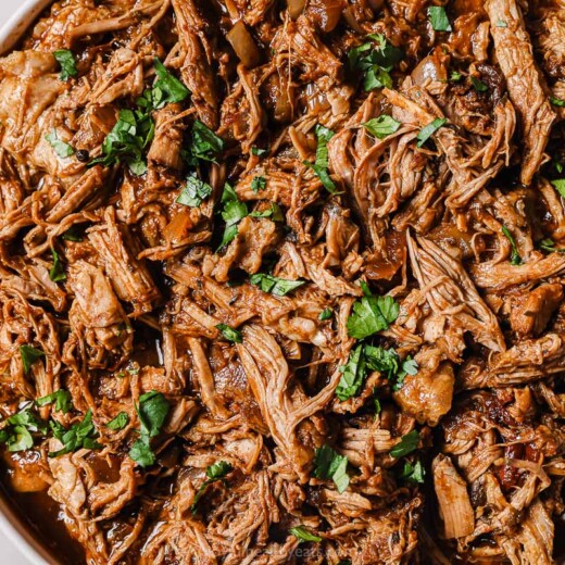 Landscape photo of crock pot pulled pork.