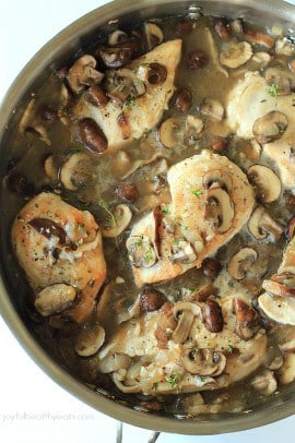 Pan Seared Chicken with a Wild Mushroom Thyme Sauce, one word... amazingness! | purewellnessjourneyclub.com #paleo #glutenfree