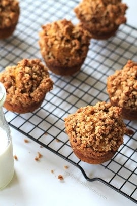 My new favorite on the go breakfast, Pumpkin Muffins with Cinnamon Pecan Streusel | purewellnessjourneyclub.com #fallrecipes #pumpkin