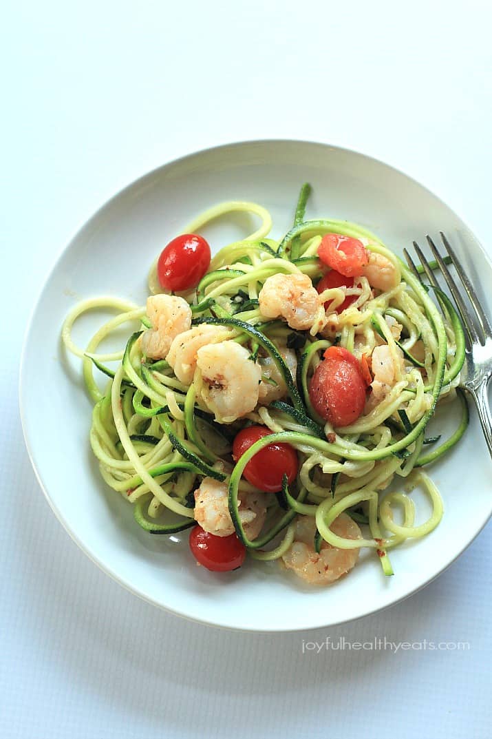Healthy never tasted so good with this Shrimp Scampi & Zucchini Noodles, made in less than 30 minutes. | purewellnessjourneyclub.com #paleo #glutenfree