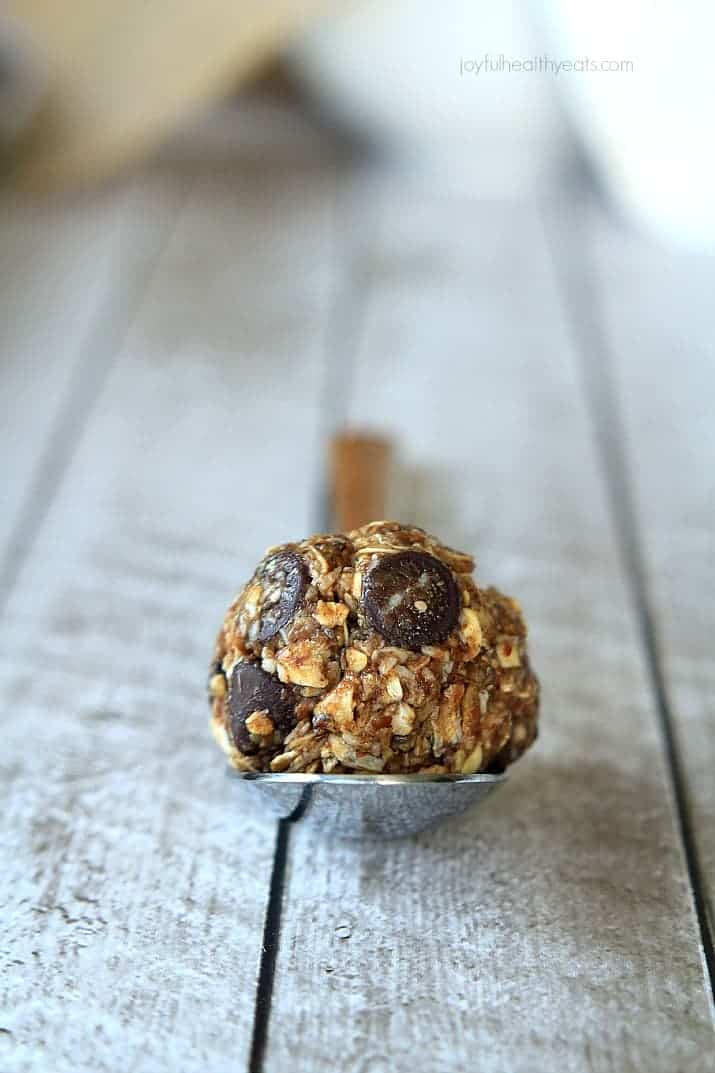 No Bake Dark Chocolate Coconut Energy Bite Image of a No Bake Dark Chocolate Coconut Energy Bite on a Spoon