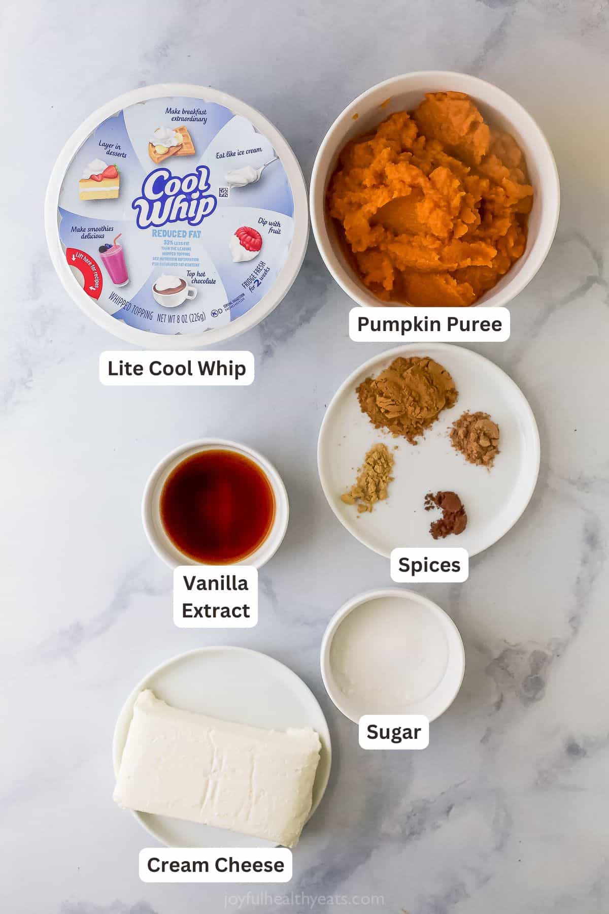 Ingredients for making no bake pumpkin cheesecake.