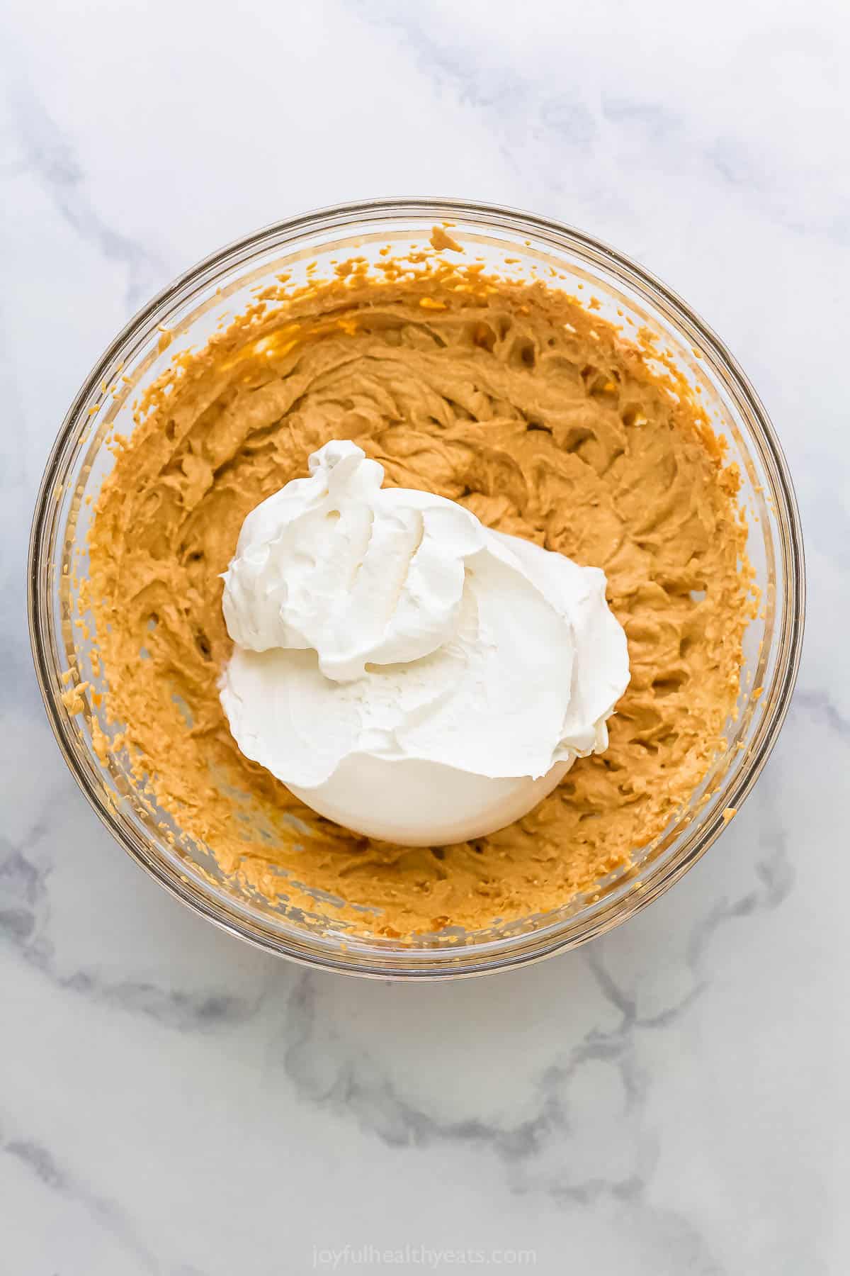 Whipped pumpkin mixture with Cool Whip on top. 