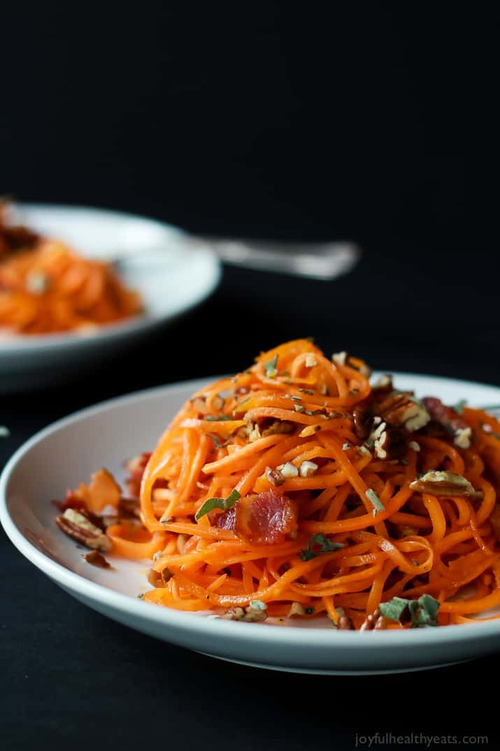 Homemade Sweet Potato Noodles, Brown Butter Sauce, Pecans, and Bacon... what more could you ask for? | purewellnessjourneyclub.com