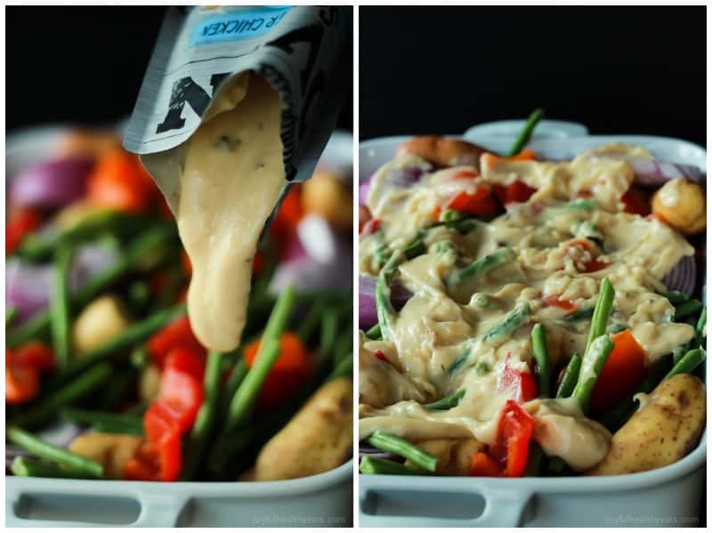 Easy 40 Minute meal that is amazing! One Pot Creamy Garlic Butter Baked Chicken & Vegetables. De-lish! | purewellnessjourneyclub.com #ad #CampbellSauces #recipes