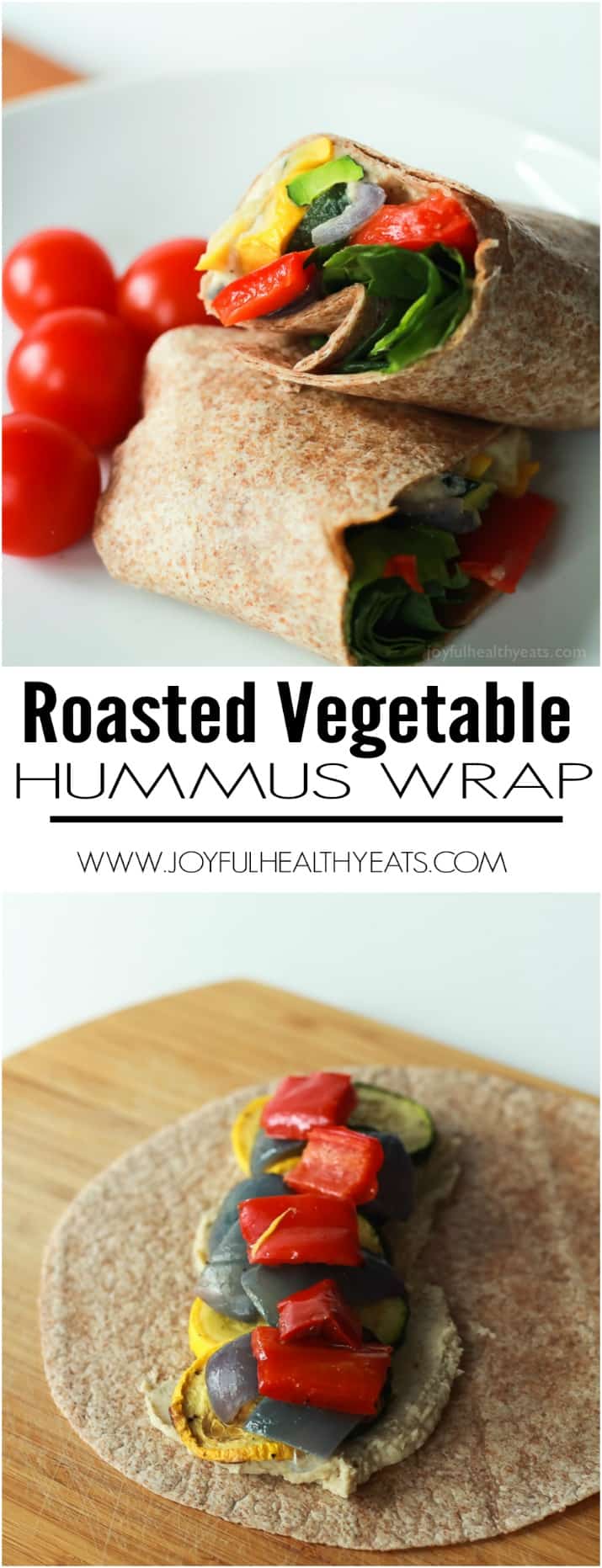Healthy + Easy Roasted Vegetable Wraps with a Roasted Garlic White Bean Hummus, this is seriously amazing! | purewellnessjourneyclub.com #eathealthy #recipes