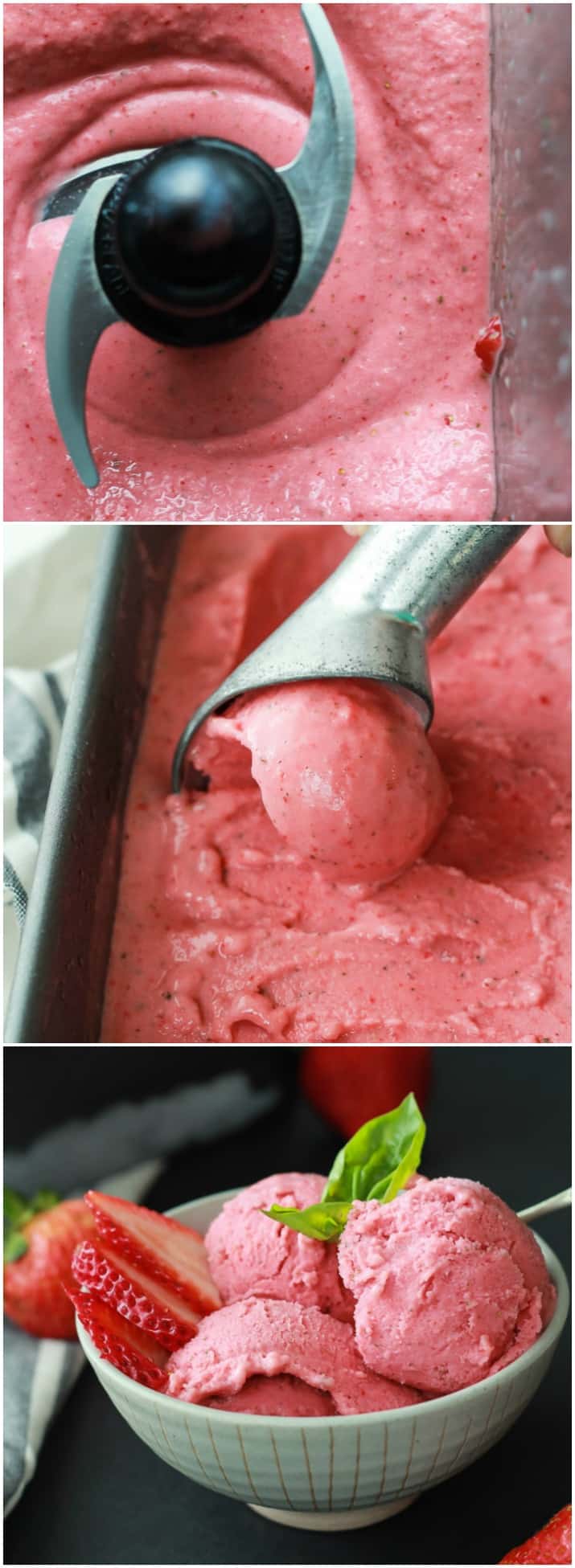 A 5-Minute Healthy Strawberry Basil Frozen Yogurt recipe perfect to cool you down in summer, made with only 5 ingredients and naturally sweetened! | joyfulhealthyeats.com #recipes