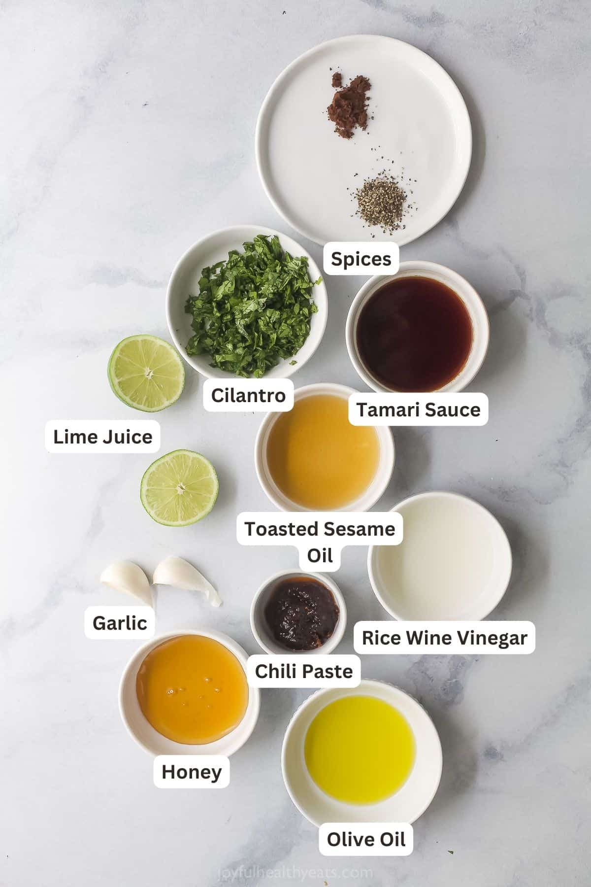 Labeled ingredients for Thai chicken. 