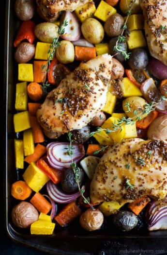Sheet Pan Honey Mustard Chicken & Vegetables a meal that's healthy, easy, absolutely delicious, only 30 minutes and such an easy clean up! | joyfulhealthyeats.com #glutenfree #paleo