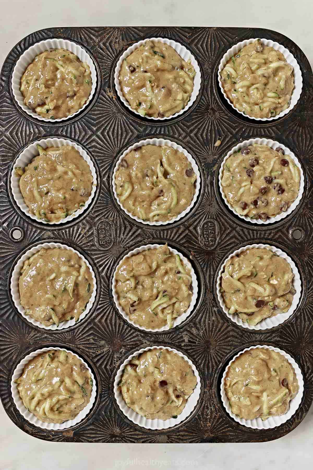 Liners filled with batter.