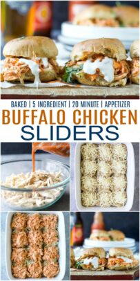pinterest image for baked buffalo chicken sliders