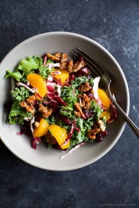Image of a Mandarin Orange Cranberry Kale Salad with Candied Pecans