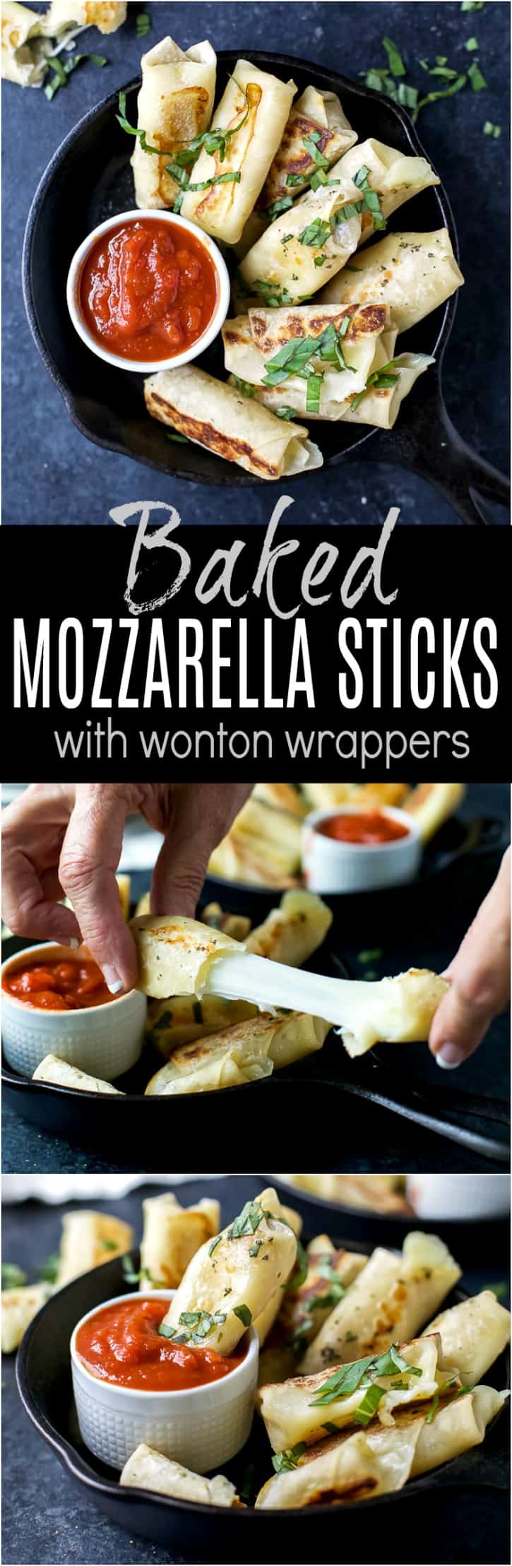 Title image for Baked Mozzarella Sticks wrapped with wonton wrappers