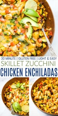 Pinterest title image for Zucchini Chicken Enchilada Skillet.