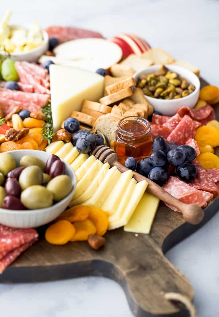 side photo of an epic holiday cheese board