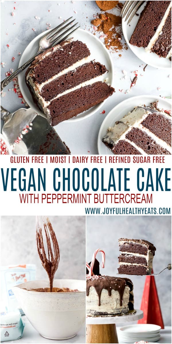 pinterest image for vegan chocolate cake with peppermint buttercream
