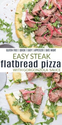 pinterest image for steak flatbread pizza