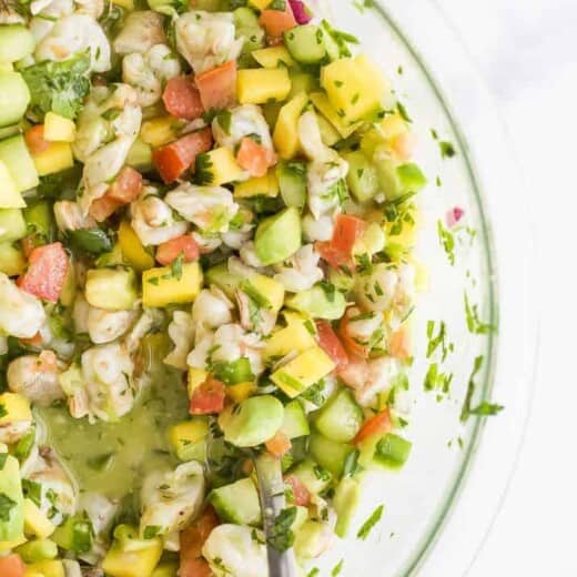 mango shrimp ceviche in a bowl