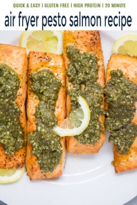 pinterest image for air fryer pesto salmon
