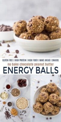 pinterest image for No Bake Chocolate Peanut Butter Energy Bites