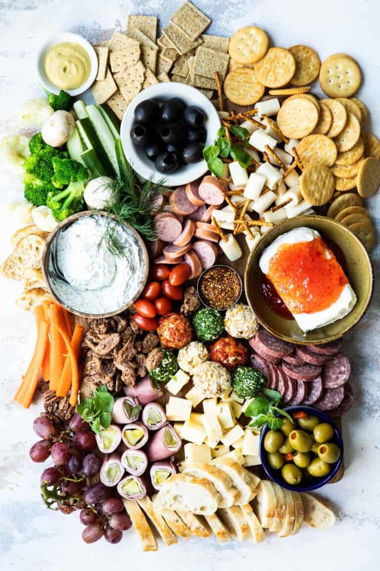 Top view of a Midwestern themed charcuterie board.