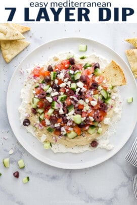 pinterest image for Mediterranean 7 Layer Dip