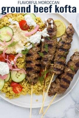 pinterest image for Moroccan Ground Beef Kofta Kebab Bowls with Tzatziki