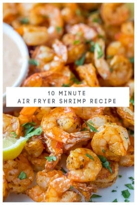 pinterest image for 10 Minute Air Fryer Shrimp