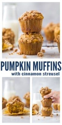 pinterest image for Easy Pumpkin Muffins with Cinnamon Pecan Streusel