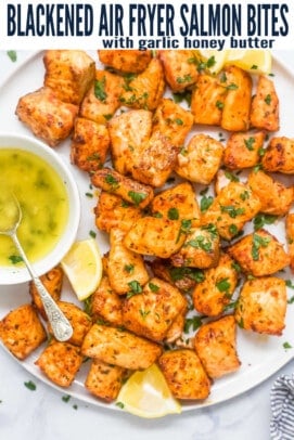 pinterest image for Air Fryer Salmon Bites with Honey Butter
