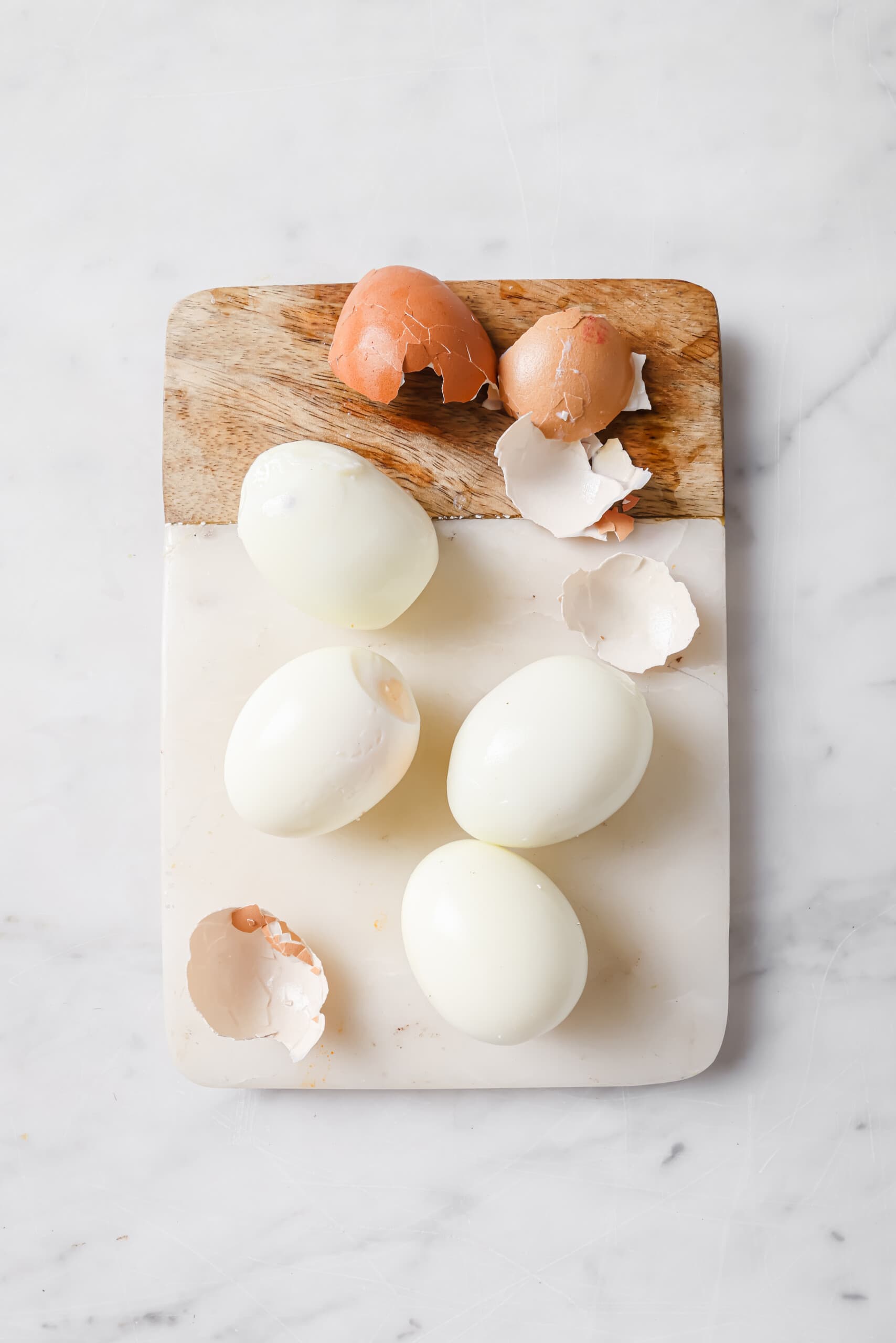 Peeling the eggs. 