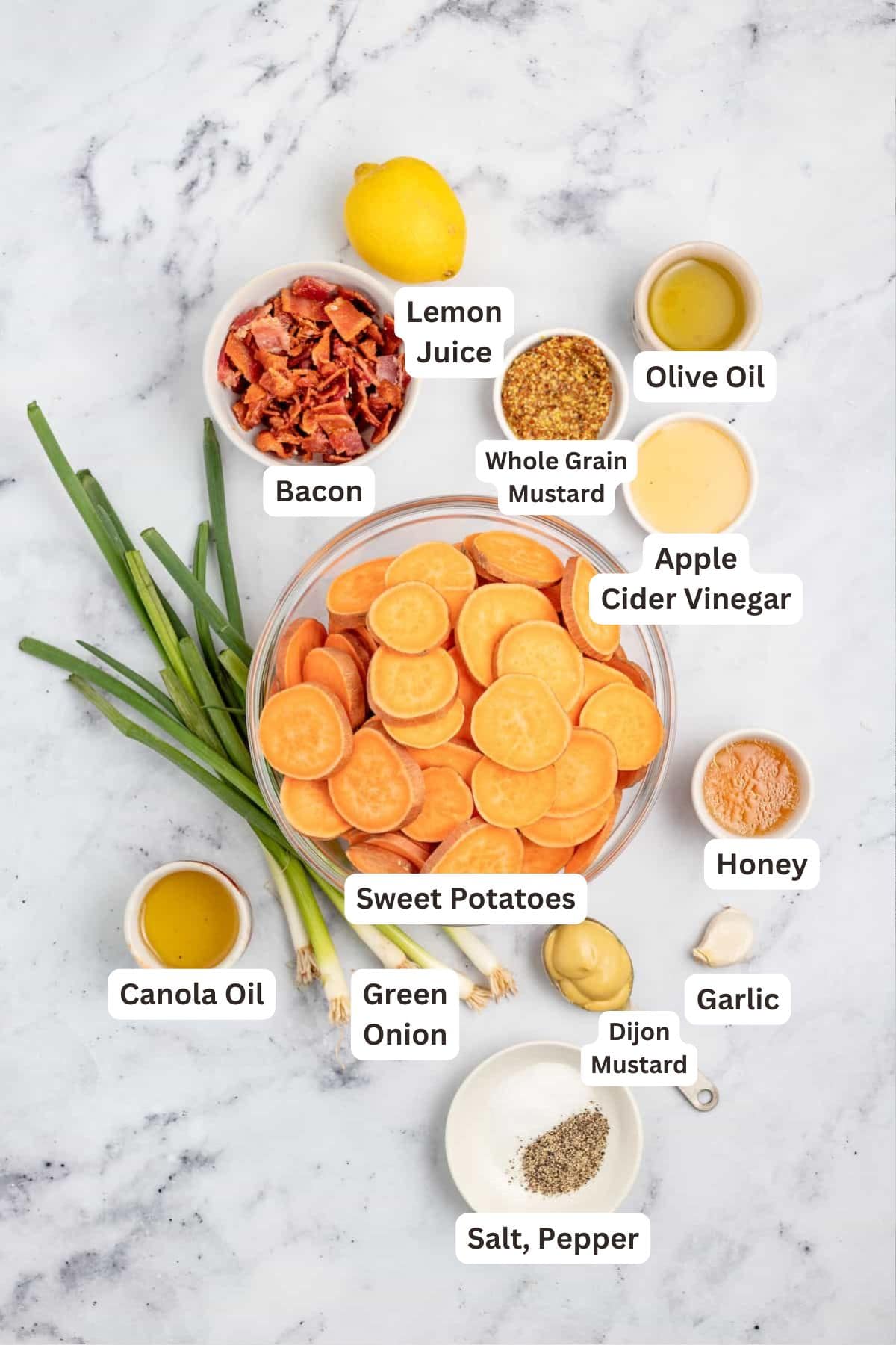 Ingredients for Grilled Sweet Potato Salad.