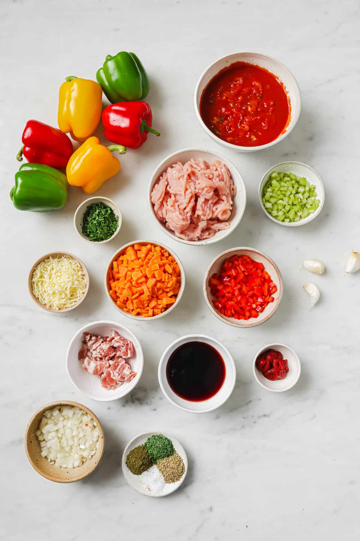 Ingredients for ground turkey stuffed peppers