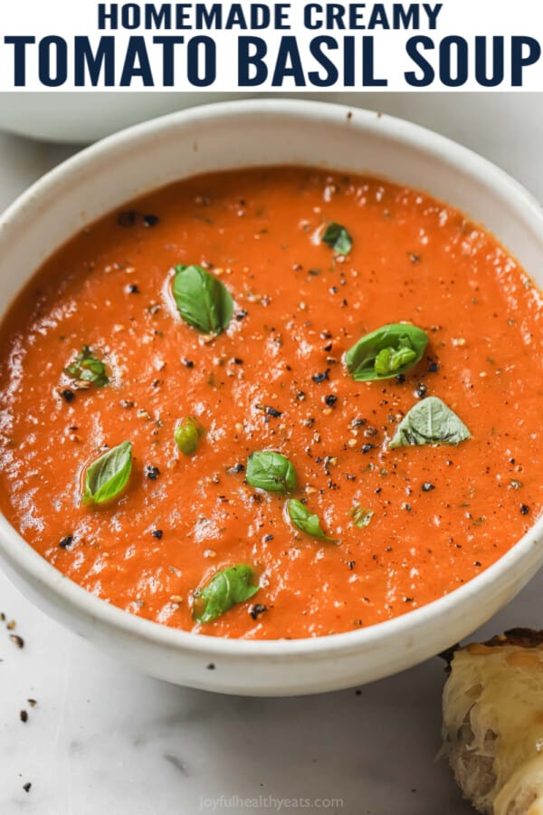 pinterest image for Creamy Tomato Basil Soup